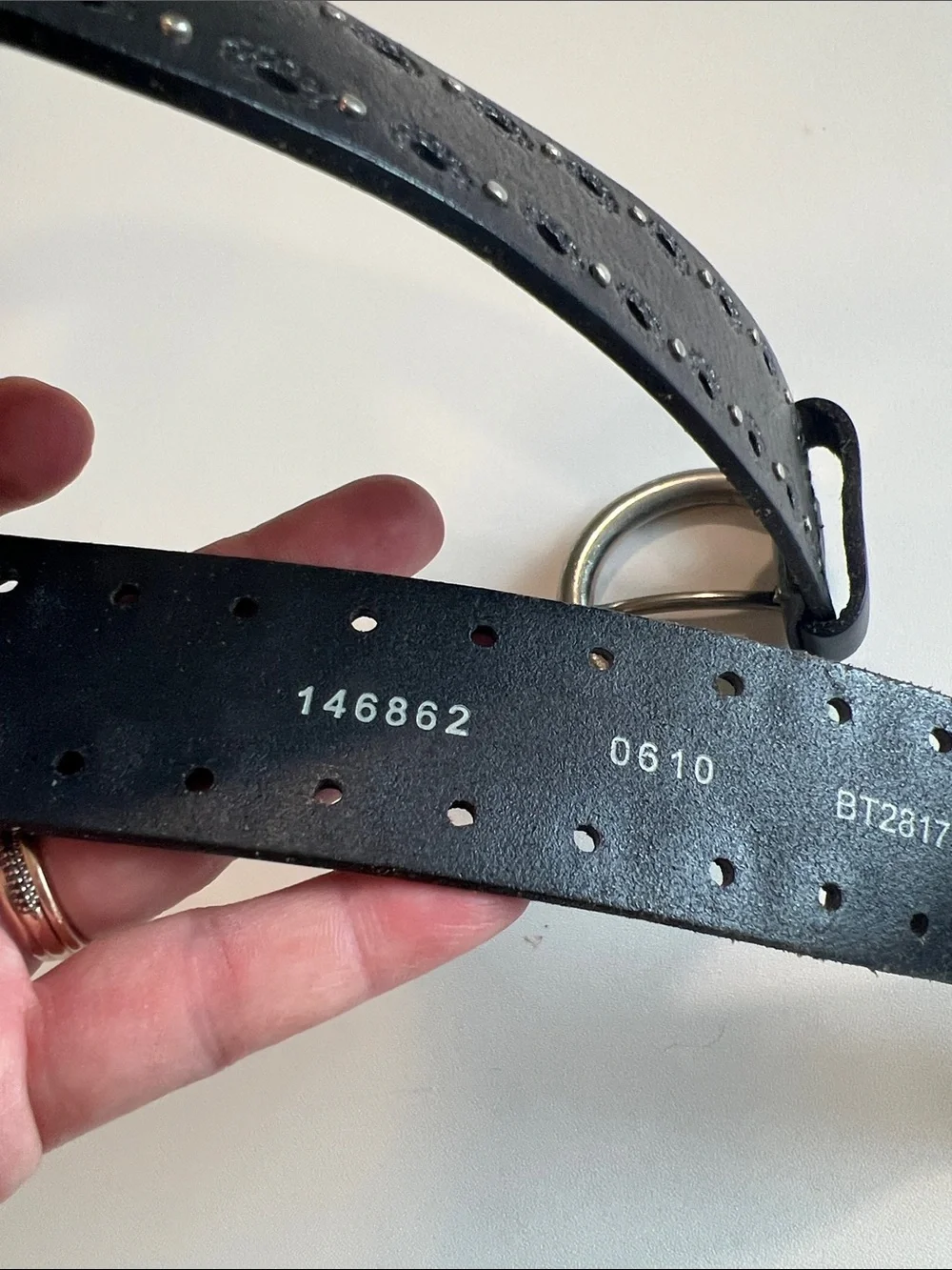 Fossil - M, Daisy Embossed, Black Leather Belt with Silver Stud Accents